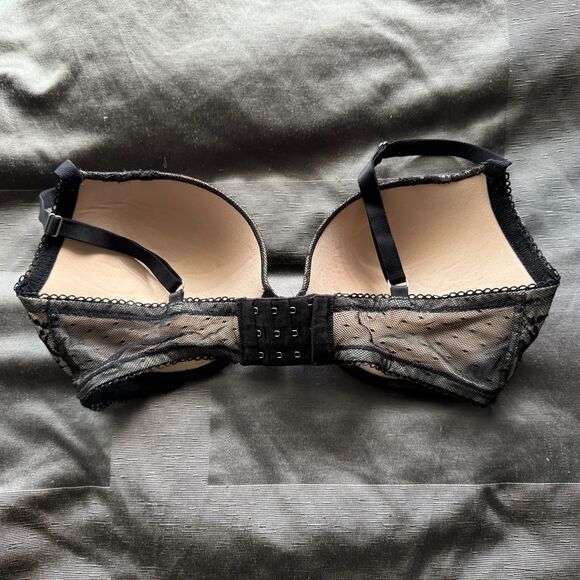 VICTORIA'S SECRET Black Lace Mesh Fishnet Very Sexy Push Up Bra Size 36DD - Picture 2 of 4